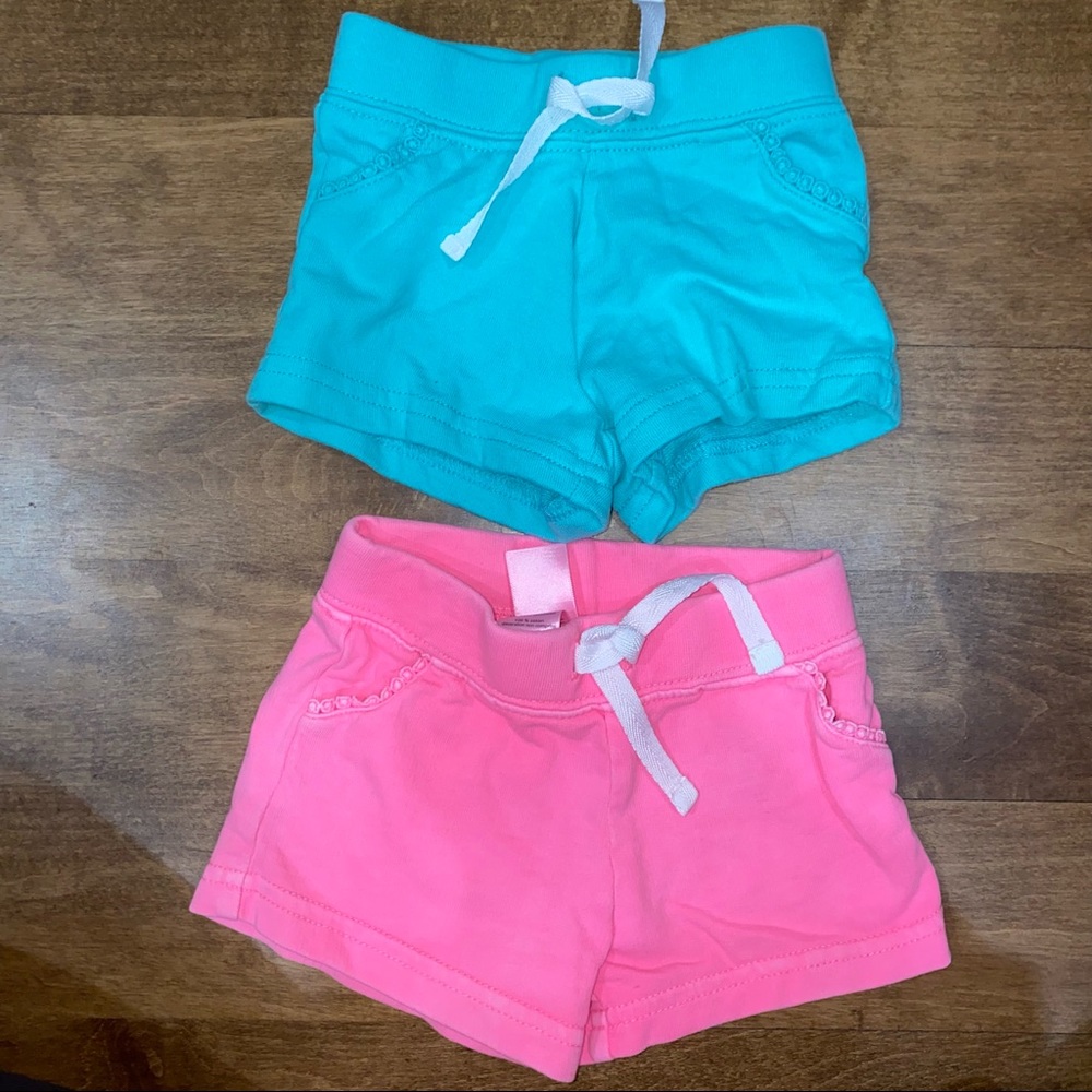 Set of 2 shorts with tie and pockets - pink and seafoam/blue/green color 3m